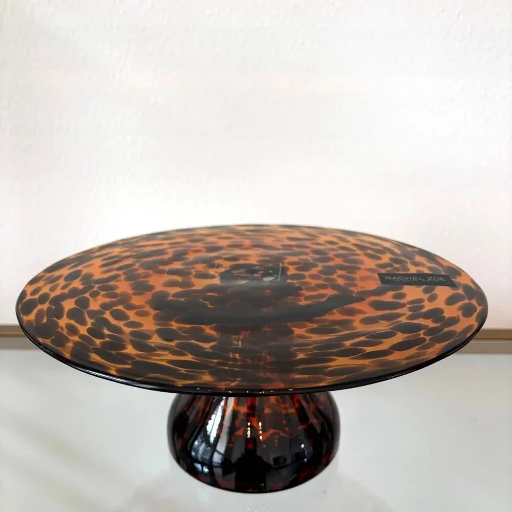 Rachel Zoe Tortoise Glass Footed Cake Stand 10in NEW